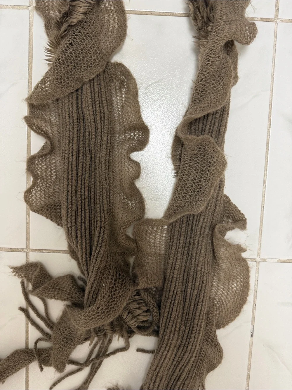 Brown Women's Fringe Ruffle Scarf
